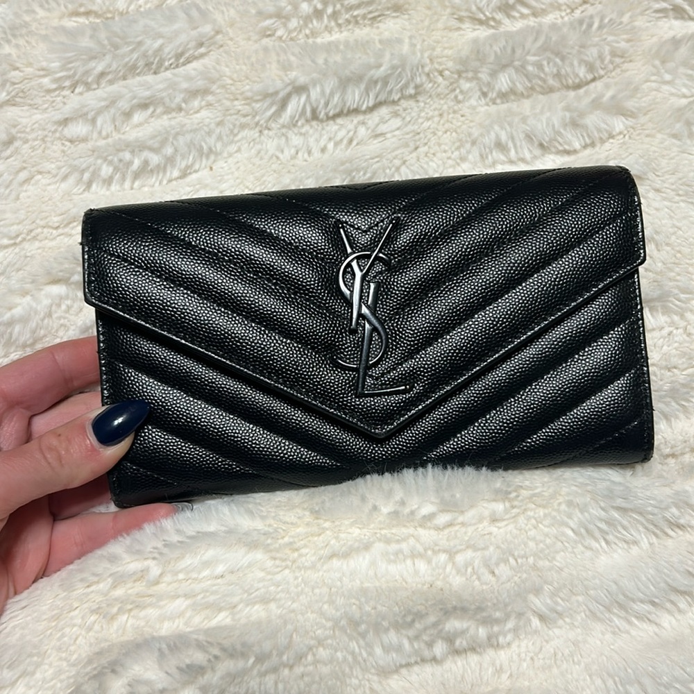 Saint Laurent CASSANDRE  LARGE FLAP WALLET IN GRAIN DE POUDRE EMBOSSED LEATHER